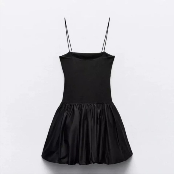 Zara MIXED RIB POPLIN BALLOON DRESS - Picture 7 of 11